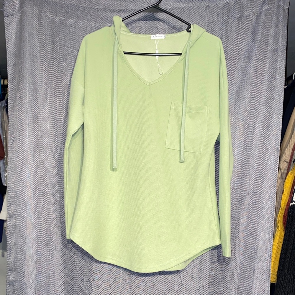 Light Green V-Neck Hoodie Sweatshirt - Women